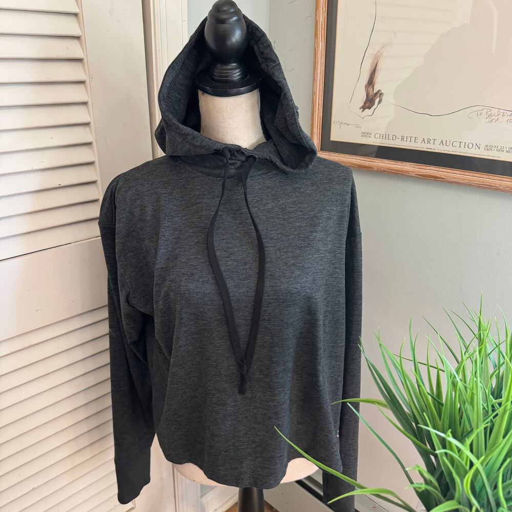 Gap Fit Hoodie Womens Medium Green Brushed Tech Jersey Crossover Back Athleisure